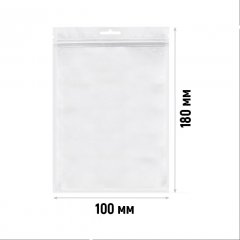 Пакет трехшовные 10*18см, 62 мкм, ПЭТ/ПЭ (бел+прозр), зип-лок, европодвес