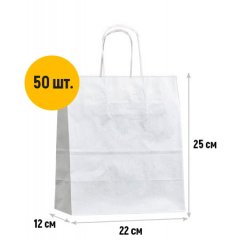 Крафт пакет с кручеными ручками, 220*120*250 (Ш*Г*В) мм (белый)