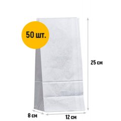 Крафт пакет с прямоугольным дном 120*80*250мм, 65 г/м2 (белый)