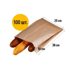 Крафт пакет с V-образным дном со складкой 250*100*390мм, 40 г/м2 (бурый)