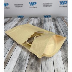 Пакет Дой-Пак 13,5*22,5(+3,5)см, Крафт (бурый), с окном 4см