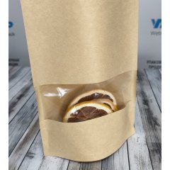 Пакет Дой-Пак 13,5*22,5(+3,5)см, Крафт (бурый), с окном 4см