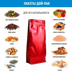 Пакет восьмишовный 15(+9)*34,5см, (красный), с плоским дном, с отрывным замком