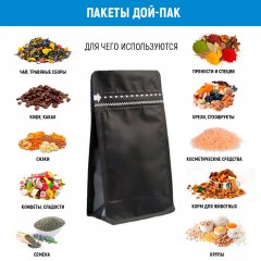 Пакет восьмишовный 11(+6)*25см, (черный матовый), с плоским дном, с отрывным замком