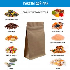 Пакет восьмишовный 13,5(+6,5)*20,5см, (бурый), 3 слоя, с замком (обычным), с плоским дном