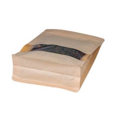 Пакет восьмишовный 13,5(+6,5)*20,5см, (бурый), 3 слоя, с замком (обычным), с плоским дном, с окном 4см