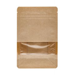 Пакет восьмишовный 13,5(+6,5)*20,5см, (бурый), 3 слоя, с замком (обычным), с плоским дном, с окном 4см