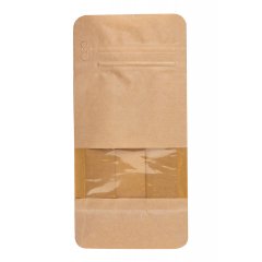 Пакет восьмишовный 9(+6,5)*19см, (светлая бум.), 3 слоя, с отрывным замком, с плоским дном, с окном 4см