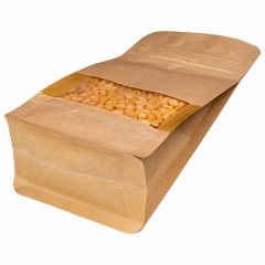 Пакет восьмишовный 9(+6,5)*19см, (светлая бум.), 3 слоя, с отрывным замком, с плоским дном, с окном 4см