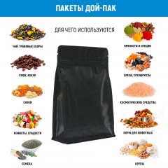 Пакет восьмишовный 13,5(+6,5)*20,5см, (черный матовый), с замком (обычным), с плоским дном