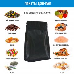 Пакет восьмишовный 15(+9)*34,5см, (черный матовый), с замком (обычным), с плоским дном