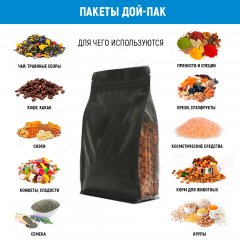 Пакет восьмишовный 13,5(+6,5)*22,5см, (черный матовый), с замком (обычным), с плоским дном, прозрачные фальцы