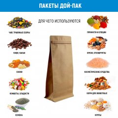 Пакет ДЛЯ КОФЕ восьмишовный 11(+8)*25см, (бурый), с плоским дном, с отрывным замком и клапаном дегазации