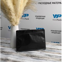 Пакет восьмишовный 24(+8)*17см, (черный матовый), с замком (обычным), с плоским дном
