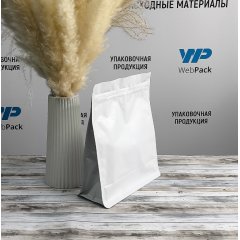 Пакет восьмишовный 20(+8)*24см, (белый матовый), с замком (обычным), с плоским дном