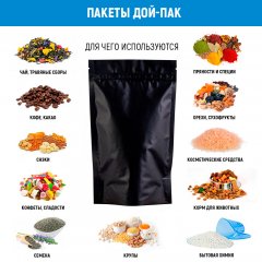 Пакет Дой-Пак 13,5*22,5(+4)см, Металл/PET/БОПП (черный матовый)