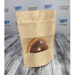 Пакет Дой-Пак 10,5*15(+3)см, Крафт (бурый), с окном 4см