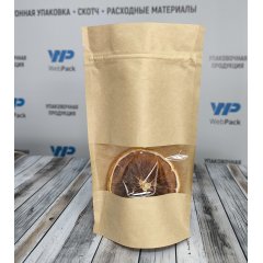 Пакет Дой-Пак 10,5*18,5(+3)см, Крафт (бурый), с окном 4см