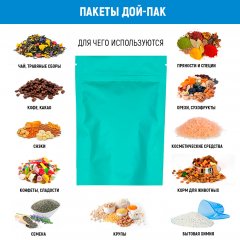 Пакет Дой-Пак 13,5*20(+4)см, Металл/PET/БОПП (бирюзовый матовый)