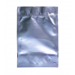 Пакет Дой-Пак 13,5*20(+4)см, PET/PE (серебро, матовый) с овальным окошко