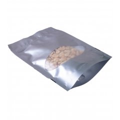 Пакет Дой-Пак 13,5*20(+4)см, PET/PE (серебро, матовый) с овальным окошко