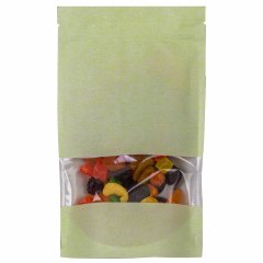 Пакет Дой-Пак 13,5*22,5(+3,5)см, Крафт (салатовая волна), с окном 4см