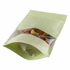 Пакет Дой-Пак 13,5*22,5(+3,5)см, Крафт (салатовая волна), с окном 4см