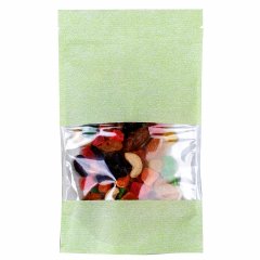 Пакет Дой-Пак 13,5*22,5(+3,5)см, Крафт (салатовая волна), с окном 7см