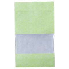 Пакет Дой-Пак 13,5*22,5(+3,5)см, Крафт (салатовая волна), с окном 7см