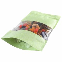 Пакет Дой-Пак 13,5*22,5(+3,5)см, Крафт (салатовая волна), с окном 7см