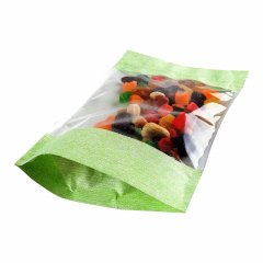 Пакет Дой-Пак 13,5*22,5(+3,5)см, Крафт (салатовая волна), с окном 14см