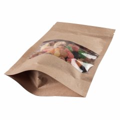 Пакет Дой-Пак бумажный 13*22,5(+3,5)см,  Крафт (бурый), с окном 7см снизу