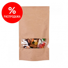 Пакет Дой-Пак бумажный 13*22,5(+3,5)см, Крафт (бурый), с окном 4см снизу