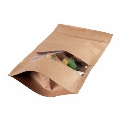 Пакет Дой-Пак бумажный 13*22,5(+3,5)см, Крафт (бурый), с окном 4см снизу