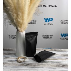 Пакет Дой-Пак 10,5*19,5(+3,5)см, Металл/PET/БОПП (черный матовый)