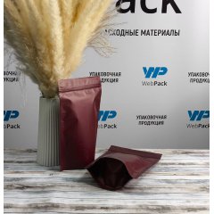 Пакет Дой-Пак 16*25(+4,5)см, Металл/PET/БОПП (бордовый матовый) П195