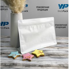 Пакет восьмишовный 24(+8)*17см, (белый матовый), с замком (обычным), с плоским дном