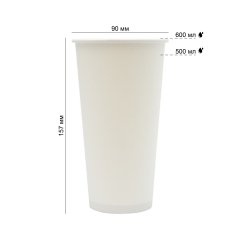 Бумажный стакан белый 500мл, диаметр 90мм (однослойный)
