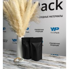 Пакет Дой-Пак 10,5*19,5(+3,5)см, Металл/PET/БОПП (черный матовый)