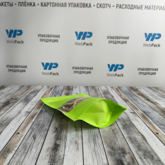 Пакет Дой-Пак 13*18,5(+3)см, Крафт (зеленый), с окном 4см