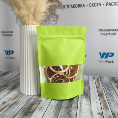 Пакет Дой-Пак 13*18,5(+3)см, Крафт (зеленый), с окном 4см