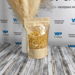 Пакет Дой-Пак 16*25(+4,5)см, Крафт (бурый), с окном 14см