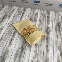 Пакет Дой-Пак 13,5*22,5(+3,5)см, Крафт (бурый), с окном 7см снизу