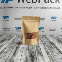 Пакет Дой-Пак 12*18,5(+3)см, Крафт (бурый), с окном 4см