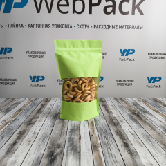 Пакет Дой-Пак 13,5*22,5(+3,5)см, Крафт (зеленый), с окном 7см