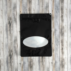 Пакет Дой-Пак 22*30(+5,5)см, Металл/PET/БОПП (черный) с овальным окном