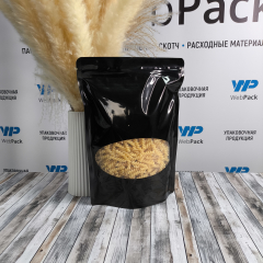 Пакет Дой-Пак 22*30(+5,5)см, Металл/PET/БОПП (черный) с овальным окном