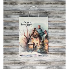 Крафт пакет с кручеными ручками, 35*26*15 (В*Ш*Г) см, 