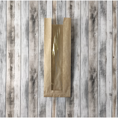 Крафт пакет с V-образным дном со складкой с окном 10(4)*30*5см., 40 г/м2 (бурый)