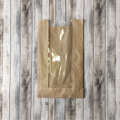 Крафт-пакет с V-образным дном с окном 14(7,5)*25*5см. (бурый)